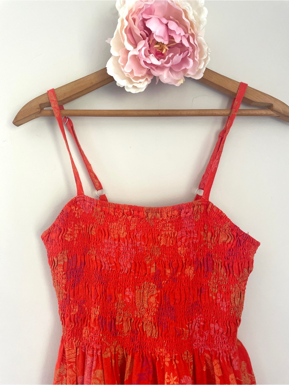 Universal Thread Floral Smocked Mini Sundress Orange Coral XS - Picture 4 of 7
